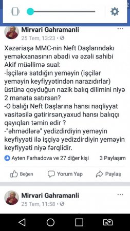 “Neft daşları”ında neftçilərə baha qiymətə yararsız yemək sırıyan “Xəzər İaşə”...