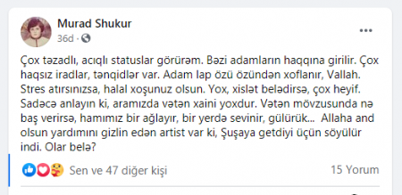 "Allaha and olsun yardımını gizlin edən artist var ki..."