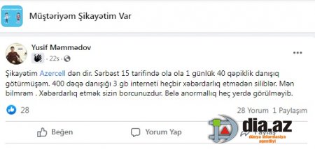 `AZERCELL` vətəndaşın CİBİNƏ GİRİR...