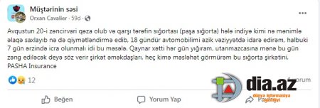 "Heç kimə məsləhət görmürəm bu sığorta şirkətini..."