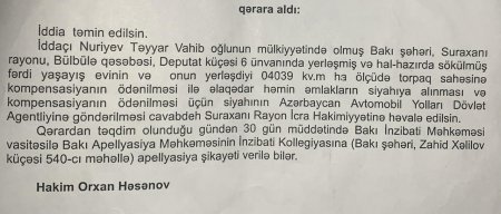 Məhkəmə kompensasiya ödənilsin qərarını çıxarıb, Suraxanı icrasından isə...