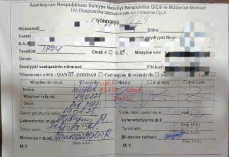 "Yaşam"ın analizindən sağlam çıxan qadın QİÇS xəstəsi imiş "Yaşam"ın analizindən sağlam çıxan qadın QİÇS xəstəsi imiş